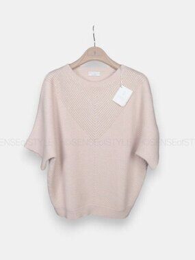 Brunello Cucinelli Women's Cashmere Sweater Monili  Trim Pink Pullover Size S